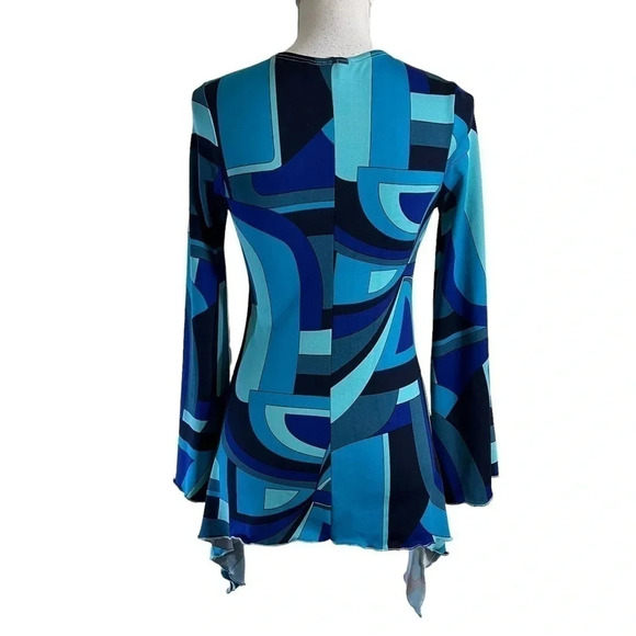 French Twist Y2K Blouse Medium Long Flared Sleeves Retro Geometric 2000s Pop Top - Picture 2 of 14